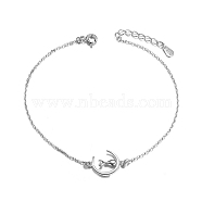 SHEGRACE Lovely Rhodium Plated 925 Sterling Silver Anklet, with Kitten in the Moon, Platinum, 200x14mm(JA38A)