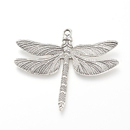 Tibetan Style Alloy Big Pendants, Dragonfly, Cadmium Free & Lead Free, Antique Silver, 63.5x72x5.5mm, Hole: 3.5mm(X-TIBE-S302-01AS-RS)
