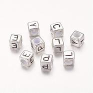 6MM Silver Mixed Letters Cube Acrylic Beads, Horizontal Hole, about 6mm in diameter, hole: 3mm, about 260pcs/50g(X-PB43C9308)