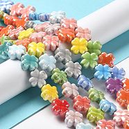 Handmade Porcelain Beads Strands, Bright Glazed Porcelain, Clover, Mixed Color, 11.5x11.5x5.5mm, Hole: 2.3mm, about 26pcs/strand, 11.61''(29.5cm)(X-PORC-Z001-01)