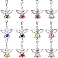 24Pcs 12 Colors Alloy Pendant Decorations, with CCB Plastic, Lobster Claw Clasps, Antique Silver, Angel Wing, Mixed Color, 40~41mm, 2pcs/color(HJEW-SC0003-01)