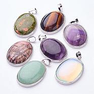 Natural & Synthetic Mixed Stone Pendants, with Alloy Finding Settings, Oval, Platinum Metal Color, 35x24x8mm(G-E206-P)