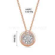 Fashionable Brass Pave Clear Cubic Zirconia & Moissanite Flat Round Pendant Necklaces, Perfect for Daily Wear, Rose Gold, show in picture(WO7421)