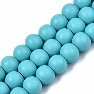 Painted Natural Wood Beads Strands, Round, Cyan, 10x8~9mm, Hole: 2~3mm, about 41~42pcs/strand, 13.98 inch~14.61 inch(35.5~37.1cm)(WOOD-S053-54F)