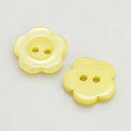 Resin Buttons, Dyed, Flower, Yellow, 11x2.4mm, Hole: 1.6~1.8mm, about 1000pcs/bag(RESI-D031-11mm-07)