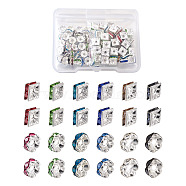Brass Rhinestone Spacer Beads, Grade A, Square & Round, Mixed Rhinestone Color, Mixed Color, 100pcs/box(RB-TA0001-08S)