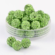 Pave Disco Ball Beads, Polymer Clay Rhinestone Beads, Grade A, Round, Peridot, PP12(1.8~1.9mm), 8mm, Hole: 1mm(RB-H258-8MM-214)