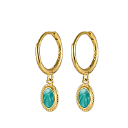 925 Sterling Siliver Enamel Oval Dangle Hoop Earrings, with S925 Stamp, Real 18K Gold Plated, 21x6mm(QO5135-1)