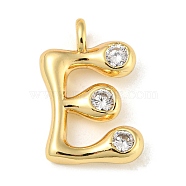 Rack Plating Brass Micro Pave Cubic Zirconia Pendants, Cadmium Free & Lead Free, Long-Lasting Plated, Real 18K Gold Plated, Letter E, 21x13.5x5mm, Hole: 3.2mm(KK-A200-24G-E)