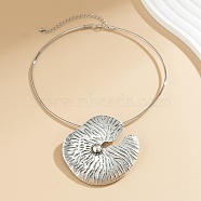 Tibetan Style Alloy Lotus Leaf Pendant Necklaces for Women, Antique Silver, 5.71 inch(14.5cm)(NJEW-Q343-01AS)