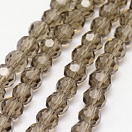 Faceted(32 Facets) Round Glass Beads Strands, Coffee, 4mm, Hole: 1mm, about 98pcs/strand, 13.7 inch(X-EGLA-J042-4mm-09)