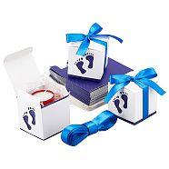 Paper Gift Box, with Ribbon, Folding Boxes with Foot Print Pattern, Wedding Decoration, Square, Dark Blue, 6.1x6.1x6.1cm(CON-WH0080-53A)