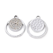 Alloy Crystal Rhinestone Pendants, Flat Round Charms, Platinum, 21x17.5x2.5mm, Hole: 2mm(ALRI-H004-41P)