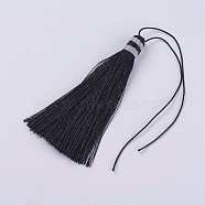 Nylon Thread Tassel Big Pendant Decorations, Black, 100x10mm(NWIR-K019-A22)