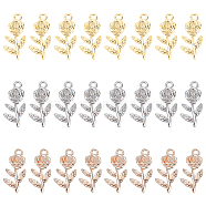 24Pcs 3 Colors Brass Pendants, Rose, Valentine's Day Theme, Mixed Color, 19.5x9x3.5mm, Hole: 1.5mm, 8pcs/color(FIND-DC0002-13)