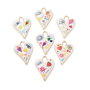 Rack Plating Alloy Enamel Pendants, with Resin, Heart with Evil Eye Charm, Cadmium Free & Nickel Free & Lead Free, Golden, Mixed Color, 34.5x25.5x4.5mm, Hole: 9x4mm(FIND-C050-09G)