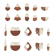 20Pcs 10 Style Resin & Walnut Wood Pendants, with Silver Foil, Teardrop & Oval & Monstera Leaf & Monstera Leaf & Half Round & Gap Flat Round & Kite, Silver, 2pcs/style(RESI-KS0001-05)