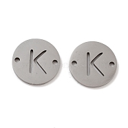 201 Stainless Steel Hollow Flat Round Links, Letter Connector Charms, Stainless Steel Color, Letter K, 12x1mm, Hole: 1.2mm(FIND-R149-03K-P)