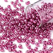 6/0 Glass Seed Beads, Metallic Colours Style, Round, Camellia, 6/0, 4mm, Hole: 1.5mm, about 500pcs/50g(X-SEED-A017-4mm-1111)