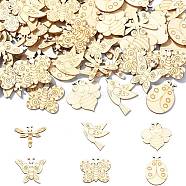 Unfinished Wood Cutouts, DIY Craft Supplies, Insects, Floral White, 2.45~2.95x3.35~3.65x0.2cm, about 100pcs/set(WOOD-CJC0001-10)