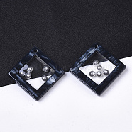 Acrylic Pendants, with ABS Plastic Imitation Pearl and Epoxy Resin, Rhombus, Prussian Blue, 27.5x27.5x3~4mm, Hole: 1.5mm, Side Length: 20mm(MACR-S363-05A)