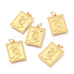 Brass Pendants, Long-Lasting Plated, Rectangle with Hand & Sun, Real 18K Gold Plated, 20.5x15x2mm, Hole: 3mm(KK-B027-01G)