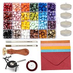 Sealing Wax Particles, for Retro Seal Stamp, with Candle, DIY Scrapbook, Alloy Wax Sticks Melting Spoon, Baking Painted Iron Wax Furnace, Paper Envelopes, Single Face Satin Ribbon, Metallic Pens, Mixed Color, 9mm, 24 colors, 25pcs/color, 600pcs/set(DIY-JP0005-92)