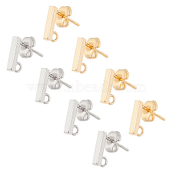 304 Stainless Steel Stud Earring Findings, with Ear Nuts, Rectangle, Mixed Color, Stud Earring Findings: 40pcs/box, Ear Nuts: 40pcs/box(STAS-UN0015-36)