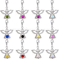24Pcs 12 Colors Alloy Pendant Decorations, with CCB Plastic, Lobster Claw Clasps, Antique Silver, Angel Wing, Mixed Color, 40~41mm, 2pcs/color(HJEW-SC0003-01)