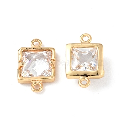 Clear Glass Connector Charms, with Brass Findings, Faceted, Square Links, Real 18K Gold Plated, 12x7.5x3.5mm, Hole: 1mm(KK-E068-VF222)
