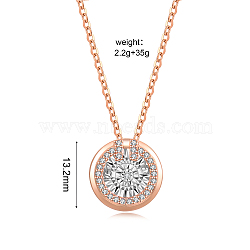 Fashionable Brass Pave Clear Cubic Zirconia & Moissanite Flat Round Pendant Necklaces, Perfect for Daily Wear, Rose Gold, show in picture(WO7421)