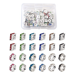 Brass Rhinestone Spacer Beads, Grade A, Square & Round, Mixed Rhinestone Color, Mixed Color, 100pcs/box(RB-TA0001-08S)