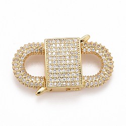 Rack Plating Brass Micro Pave Clear Cubic Zirconia Clasps, Cadmium Free & Nickel Free & Lead Free, Long-Lasting Plated, Oval, Real 18K Gold Plated, 27x16x6.5mm(KK-M229-62G)