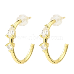 Real 18K Gold Plated Brass Ring Stud Earrings, Half Hoop Earrings with Clear Cubic Zirconia, Long-Lasting Plated, Lead Free & Cadmium Free, Clear, 20x4mm(EJEW-L270-10G-02)