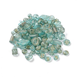 Transparent Acrylic Beads, Metal Enlaced, Mixed Shapes, Turquoise, 7.5~22.5x7.5~21x5.5~13mm, Hole: 1.2~5.5mm(X1-MACR-L005-05E)