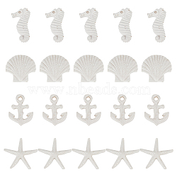 40cs 4 Style Resin Display Decorations, Ocean Theme, Sea Horse, Starfish, Anchor & Shell Shape, White, 28~34.5x18~34x4.5~6mm, 10pcs/style(AJEW-GF0005-28)