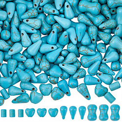 270Pcs 4 Styles Synthetic Turquoise Dyed Beads, Bone Shape Teardrop Heart Column, Turquoise, 6.5~13x4.5~8mm, Hole: 1mm(G-SC0003-87)