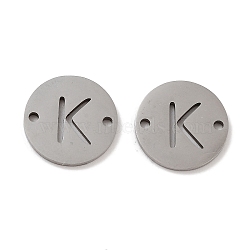 Non-Tarnish 201 Stainless Steel Hollow Flat Round Links, Letter Connector Charms, Stainless Steel Color, Letter K, 12x1mm, Hole: 1.2mm(FIND-R149-03K-P)