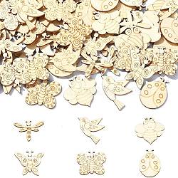 Unfinished Wood Cutouts, DIY Craft Supplies, Insects, Floral White, 2.45~2.95x3.35~3.65x0.2cm, about 100pcs/set(WOOD-CJC0001-10)