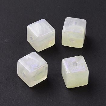 Opaque Acrylic Beads, Glitter Beads, Cube, Beige, 13x13.5x13.5mm, Hole: 3mm, 180pcs/500g