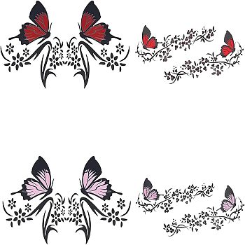 SUPERFINDINGS 2Sets 2 Colors Waterproof Plastic Self-adhesive Stickerr Car Stickers, DIY Car Decoration, Butterfly, Mixed Color, 30.5~31x11.5~28x0.01cm, 4pcs/set, 1set/color