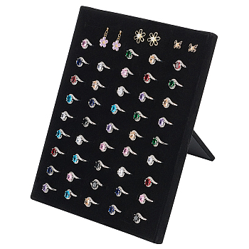 50-Slot Wood Covered with Velvet Ring Display Frame, Jewelry Organizer Holder for Rings, Rectangle, Black, 20.3x19.5x22.5cm