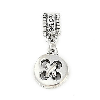 Rack Plating Brass European Dangle Charms, Button Large Hole Pendants, Lead Free & Cadmium Free, Antique Silver, 26mm, Hole: 4.5mm