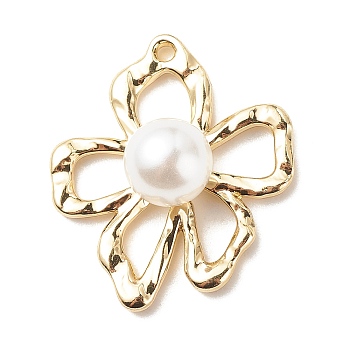 Alloy Pendants, with Imitation Pearl Acrylic Beads, Flower, Light Gold, 25x21.5x9mm, Hole: 1.5mm