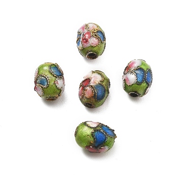 Handmade Cloisonne Beads, Oval, Green Yellow, 8.5x6.5~7x6.5~7mm, Hole: 1.4mm