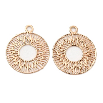 Long-Lasting Plated Brass Filigree Charms, Flat Round Charm, Light Gold, 14x12x0.3mm, Hole: 1mm