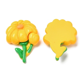 Opaque Resin Cabochons, Flower, Gold, 31x23.5x8mm