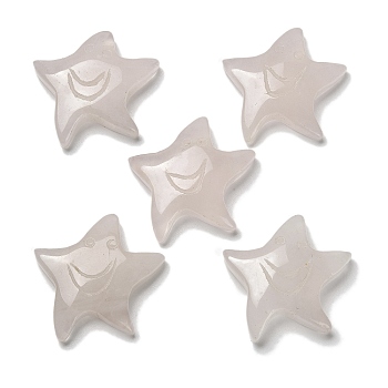 Natural Rose Quartz Carved Cabochons, Starfish with Smiling Face, 28.5~29.5x29.5~30x6.5mm