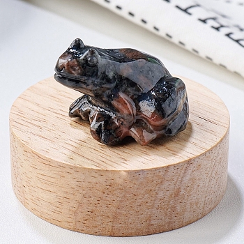 Natural Syenite Carved Healing Frog Figurines, Reiki Energy Stone Display Decorations, 37x32x25mm