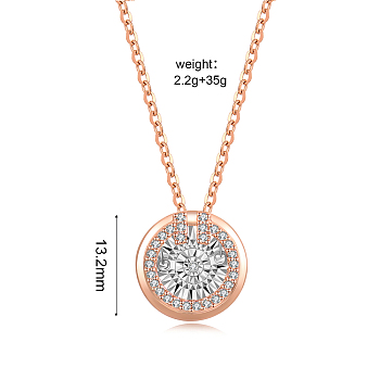 Fashionable Brass Pave Clear Cubic Zirconia & Moissanite Flat Round Pendant Necklaces, Perfect for Daily Wear, Rose Gold, show in picture